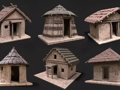 Primitive Houses Shelters Low Poly PBR Low-poly 3D model