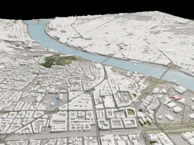 Budapest Huhgary 10 X 10 KM Low-poly 3D model