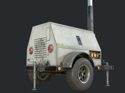 PBR Mobile Light Tower Generator - Portable Generator Low-poly 3D model