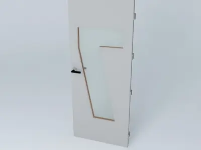 Wording 7 3D door very detail with glass  lock and hinger Free 3D model