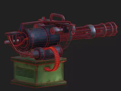 Low Poly Minigun Turret Prop Game Ready Sci Fi Weapon Low-poly 3D model