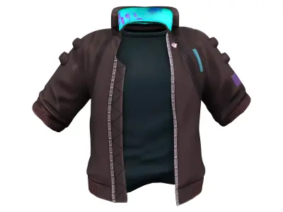 Men Standing Collar Neon Collar Cyberpunk Crop Jacket and Tshirt Low-poly 3D model
