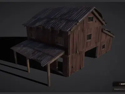 House  barn Modular Low-poly 3D model