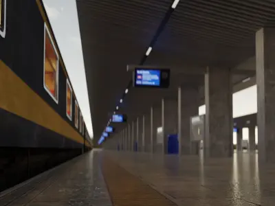 Railway Station Assets With Train Interior 3D model