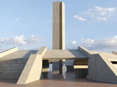 Modern Concrete Resting Area Low-poly 3D model