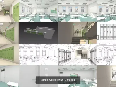 School Collection 2 lockers wall decal 3D Model Pack