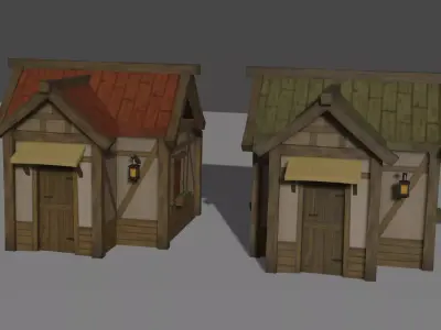 Medieval wooden hut Low-poly 3D model
