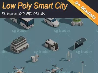 Low Poly Smart City Isometric Icon Low-poly 3D model
