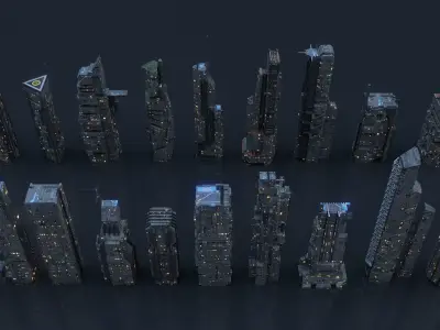 Scifi building  futuristic building Low-poly 3D model