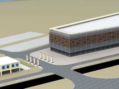 Architecture building in middle of street 3D model buy
