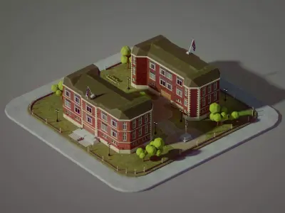 Lowpoly British School Low-poly 3D model