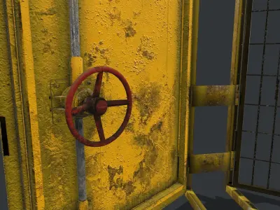 Old metal door with lattice and lock Low-poly 3D model Low-poly 3D model