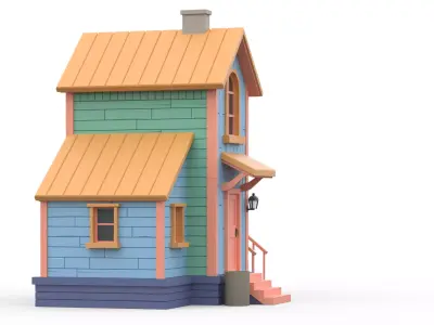 Wooden House C with UV Low-poly 3D model
