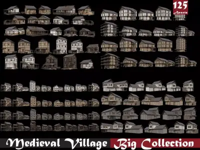  Medieval Village  Big Collection Price to support the artist  3D Model Pack