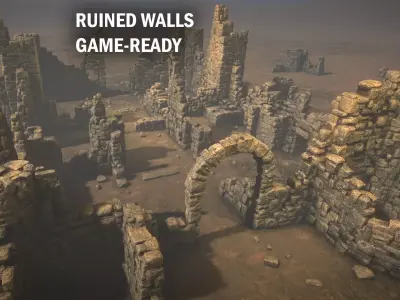 Ruined walls Low-poly 3D model