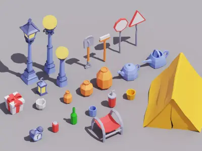 3D Forest low poly props pack Low-poly 3D model