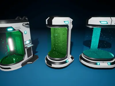 SciFi Lab cryo capsules and chambers Low-poly 3D model
