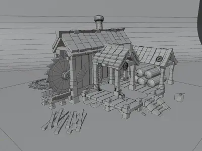 Low poly lumbermill wooden house Low-poly 3D model