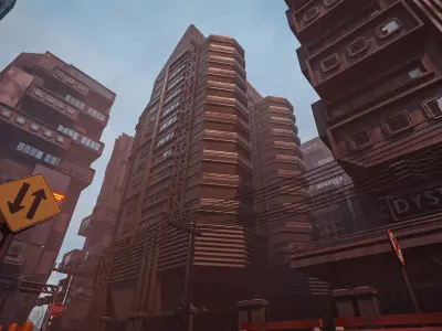 DYSTOPIAN BRUTALIST BUILDING SCIFI 01 Low-poly 3D model