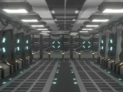 Sci-Fi Futuristic Spaceship Corridor PBR Game-Ready  Low-poly 3D model
