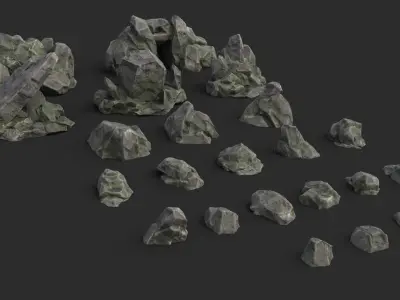 Rocks Pack 1 - Grey Jagged Stone Low-poly 3D model