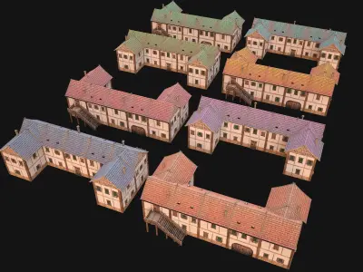 Medieval House Residence 2 Storey Low-poly 3D model