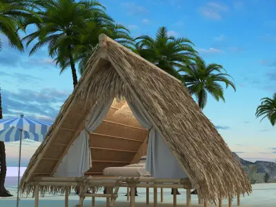 Beach leisure thatched cottage 3D model