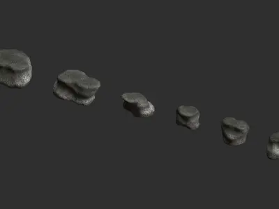 Short Flat Rocks - Rough 1 Low-poly 3D model