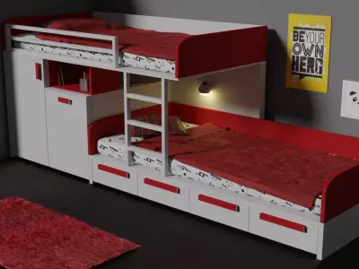 Modern Bunk Bed 3D model
