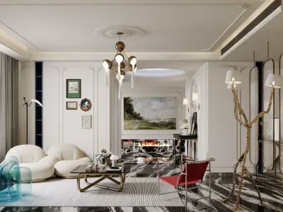 French villa interior scene 3D model