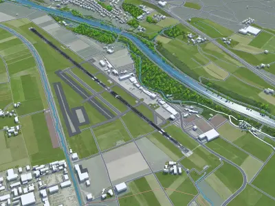 Bern Airport 10km Low-poly 3D model