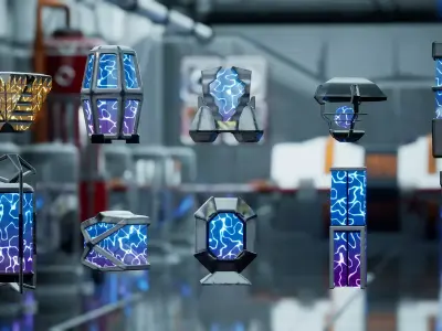 SciFi Lanterns 24 Assets Low-poly 3D model