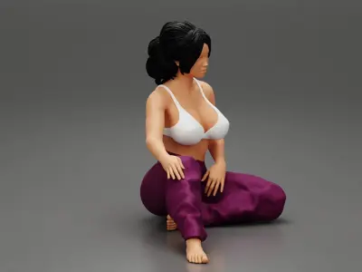 Pretty Woman In Bra And pants Sitting On The Floor 3D print model