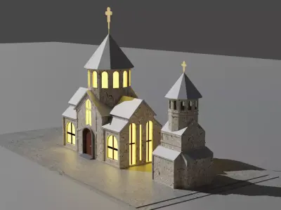 Low poly Armenian church Low-poly 3D model
