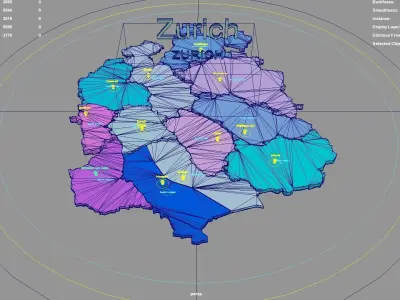 Zurich  Switzerland map region geography political geographic 3D model