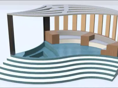 Alcove wooden structure Low-poly 3D model