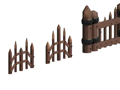 Wooden picket fences game asset Low-poly 3D model