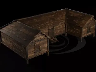 AAA Wooden Enterable Medieval Primal Thatched Cottage Hut 04 R Low-poly 3D model