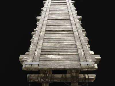 RAIL BRIDGE MEDIEVAL WOODEN PLATFORM CONSTRUCTION ENTERABLE Low-poly 3D model
