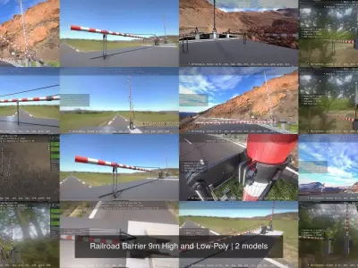 Railroad Barrier 9m High and Low-Poly 3D Model Pack