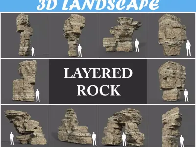 Low poly Brown Layerd Rock Low-poly 3D model