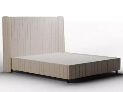 Adara Wingback Bed - Tailored Upholstery in Natural Stripe Linen Low-poly 3D model