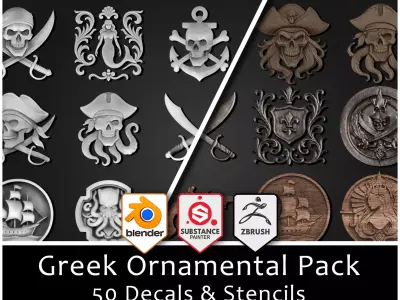 3DT Pirate Ornamental Decal and Stamp Pack Low-poly 3D model