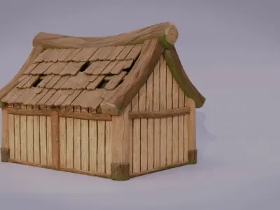 Stylized Wooden House Free low-poly 3D model