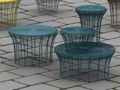 Aram group of different colored wire stools 3D model