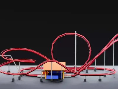 Amusement Park - Roller Coaster Low-poly 3D model