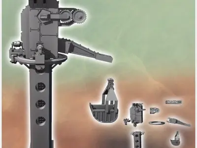 Large futuristic crane with toothed bucket and gears 4 - Future  3D print model
