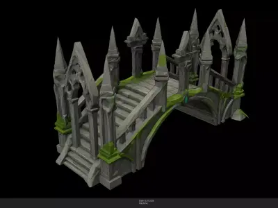 Stylized Gothic Stone Bridge - AI Low-poly 3D model