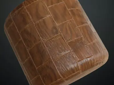 High-Gloss Natural Wood Block Parquet PBR Texture