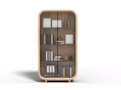 Glass display wooden bookcase cabinet Low-poly 3D model